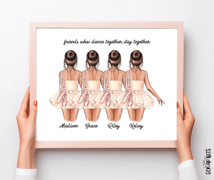 Ballerina Friends Portrait Print, Half Body, Custom Digital Drawing - Scrap Bits