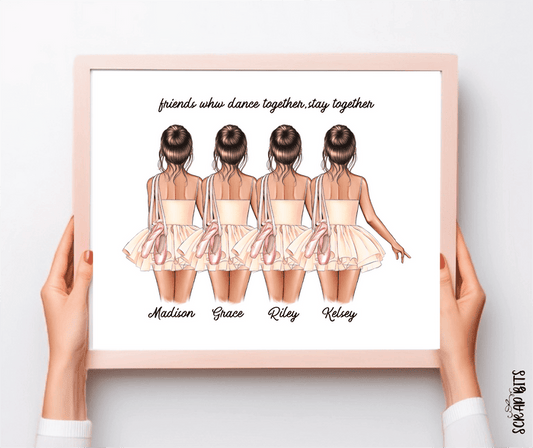 Ballerina Friends Portrait Print, Half Body, Custom Digital Drawing - Scrap Bits