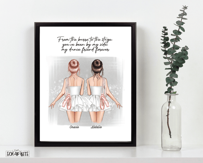 Ballerina Friends Print, Custom Ballet Gift . Personalized Digital Portrait Print - Scrap Bits