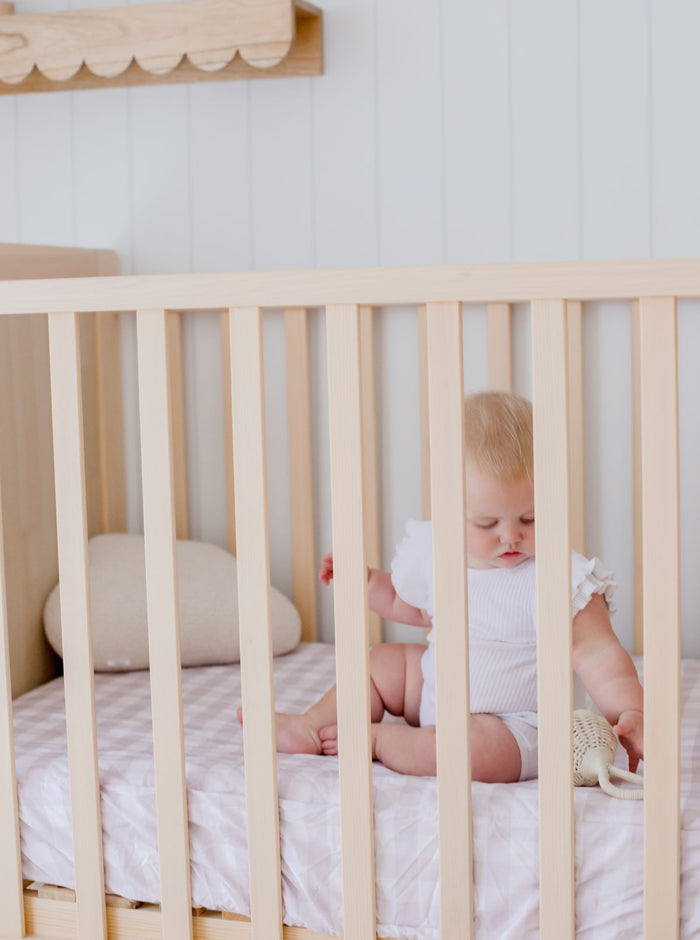 Bambella 2-in-1 Waterproof Cot Sheet & Mattress Protector | Blush Gingham