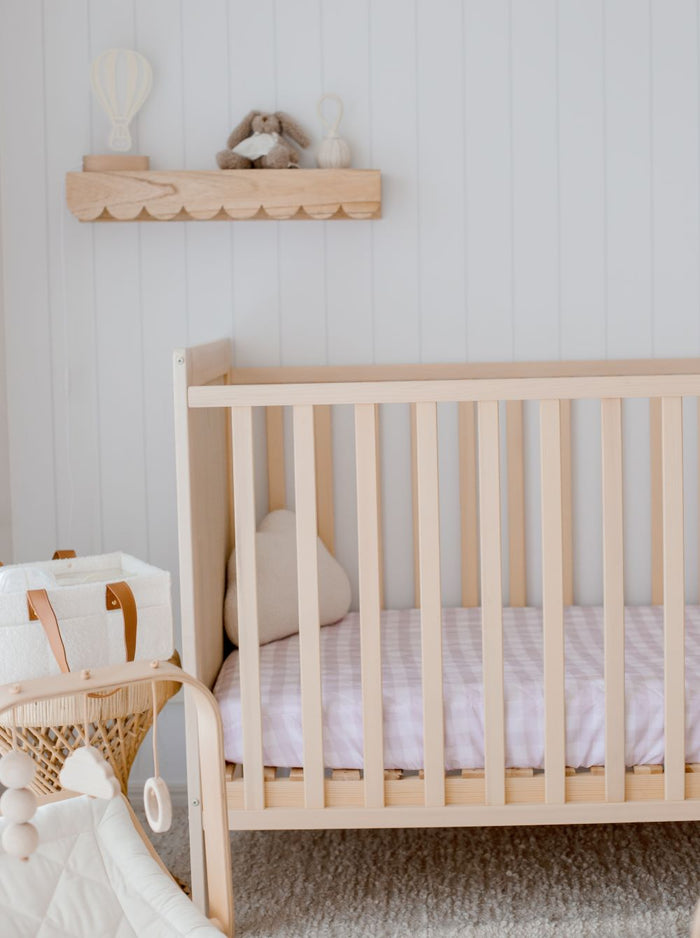Bambella 2-in-1 Waterproof Cot Sheet & Mattress Protector | Blush Gingham