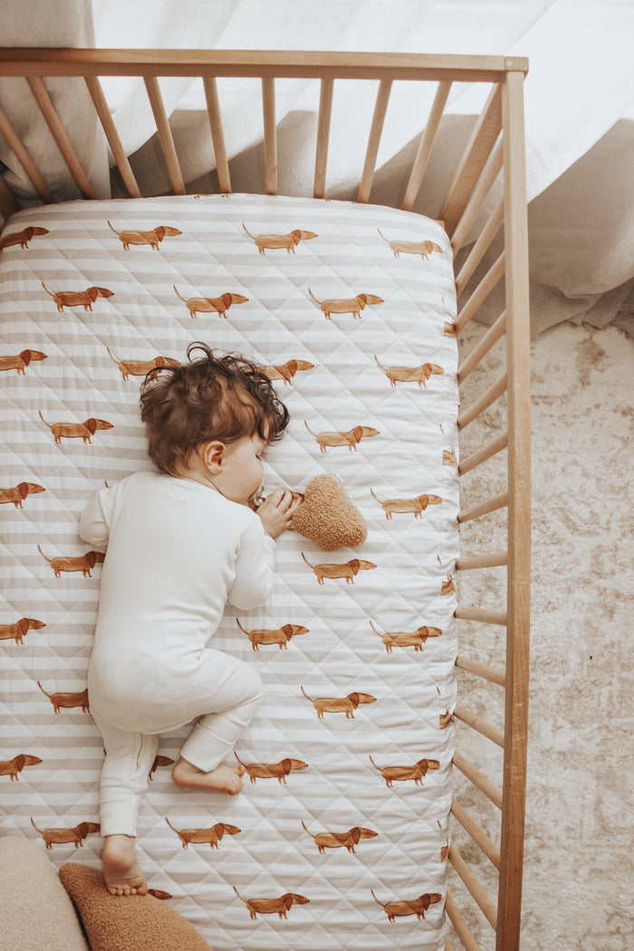 Bambella Designs 2-in-1 Waterproof Cot Sheet & Mattress Protector | Dachshund Days