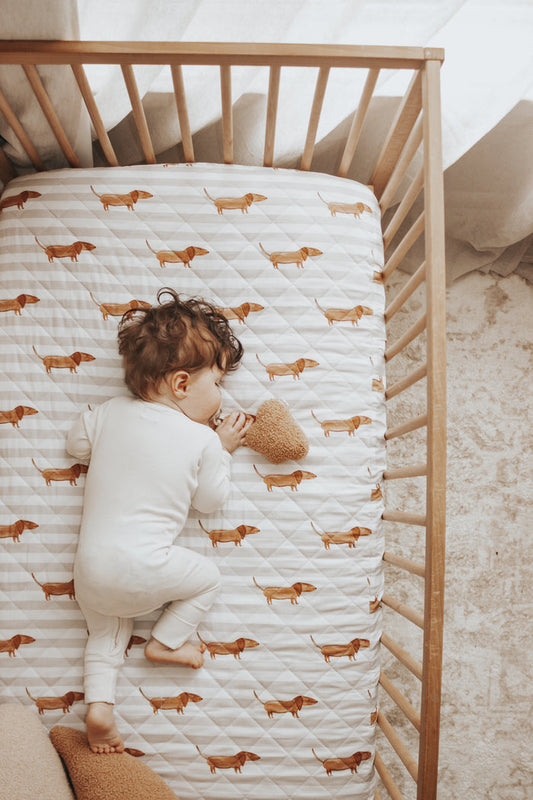Bambella Designs 2-in-1 Waterproof Cot Sheet & Mattress Protector | Dachshund Days