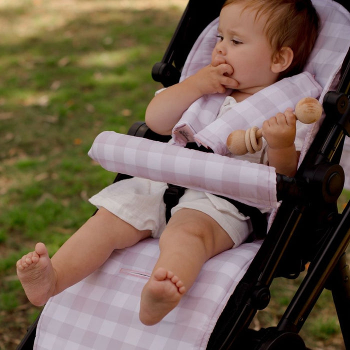 Bambella Designs Pram Bar Cover | Blush Gingham