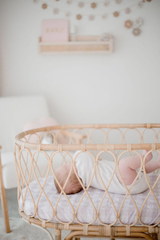 Bambella Waterproof Bassinet Sheet | Blush Gingham