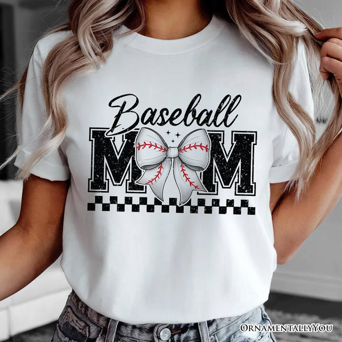 Baseball Mom Coquette Bow Retro T-Shirt, Stylish Game Day White Tee for Trendy and Proud Sports Mothers T-Shirts OrnamentallyYou White XS