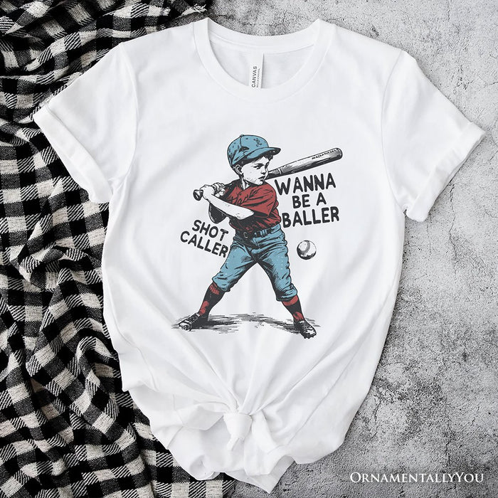 Baseball Retro T-Shirt Wanna Be a Baller, Vintage White and Natural Tee T-Shirts OrnamentallyYou White XS