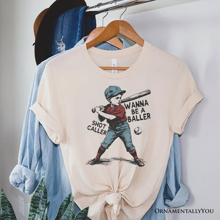 Baseball Retro T-Shirt Wanna Be a Baller, Vintage White and Natural Tee T-Shirts OrnamentallyYou Natural XS
