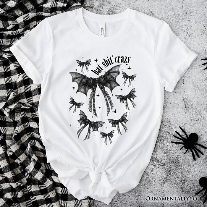 Bat Shit Crazy Coquette Bats T-Shirt, Funny Halloween Tee for Wild and Wicked Spirits T-Shirts OrnamentallyYou White XS
