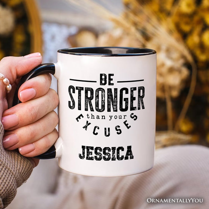 Be Stronger Than Your Excuses Personalized Mug, Motivational Gym Workout Fitness Gift with Custom Name Personalized Ceramic Mug OrnamentallyYou