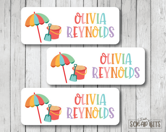 Beach Name Labels, Pastel . Personalized Belonging Labels - Scrap Bits