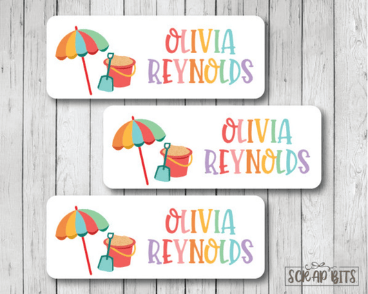 Beach Name Labels, Pastel . Personalized Belonging Labels - Scrap Bits