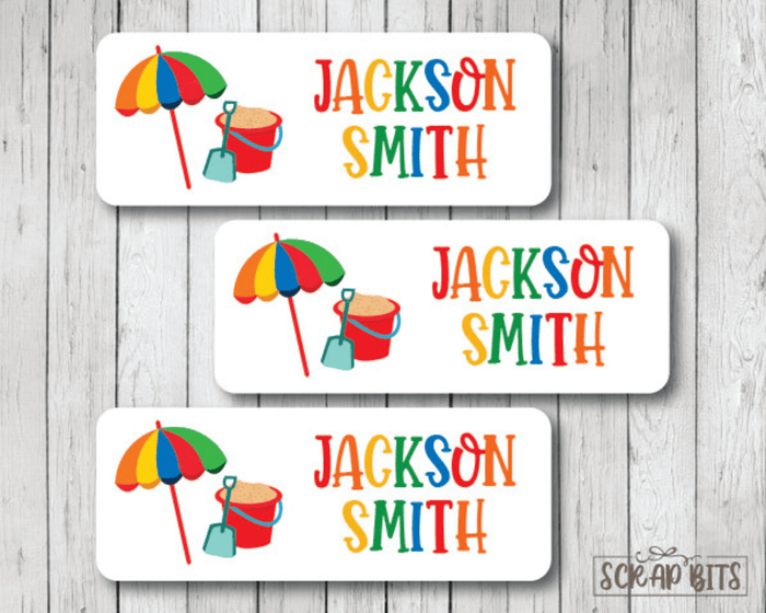Beach Name Labels, Primary . Personalized Belonging Labels - Scrap Bits