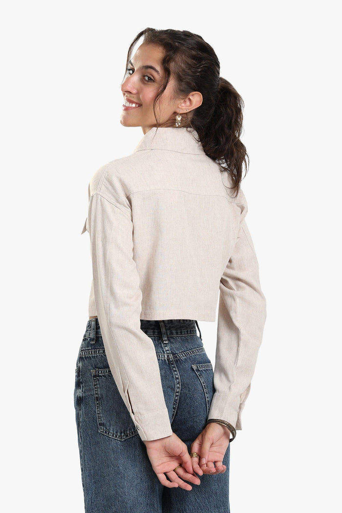Beige Linen Cropped Shirt