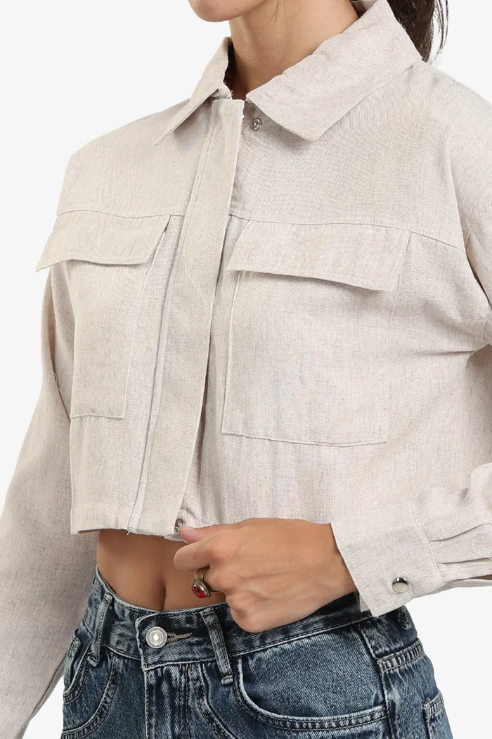 Beige Linen Cropped Shirt