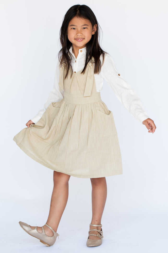 Beige Overall Dress & Shirt Two Piece Set 2-pc. set Yo Baby Wholesale