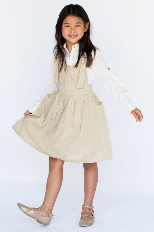 Beige Overall Dress & Shirt Two Piece Set 2-pc. set Yo Baby Wholesale