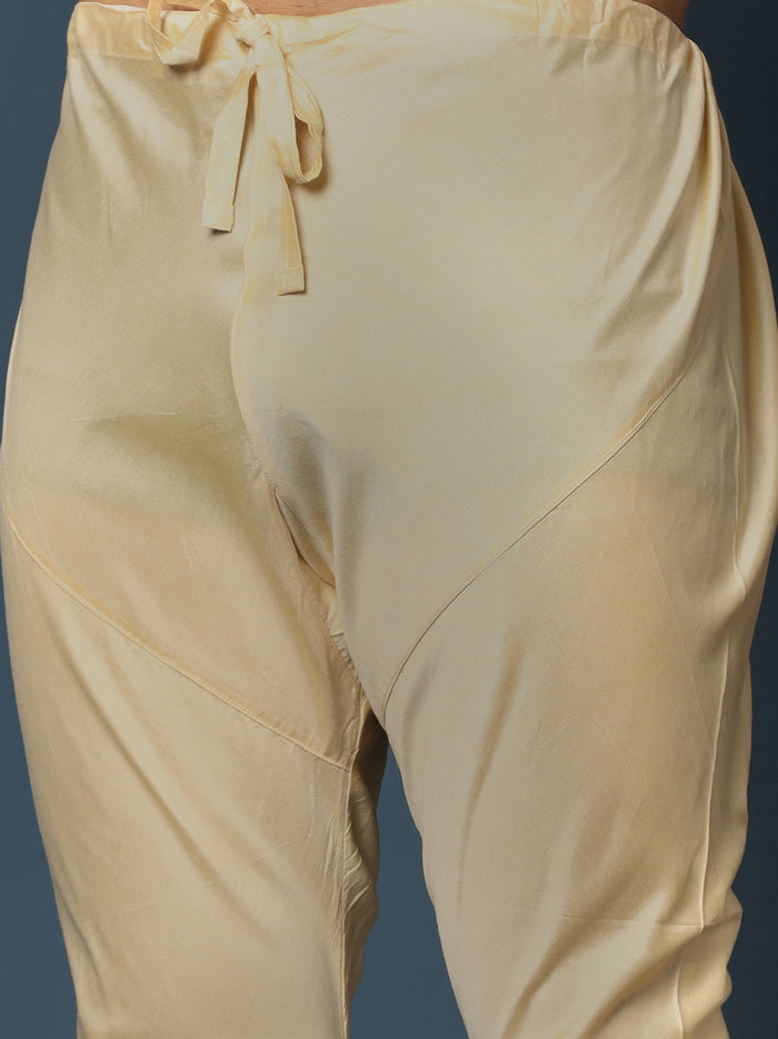 Beige Silk Blend Textured Nehru Jacket Kurta Churidar