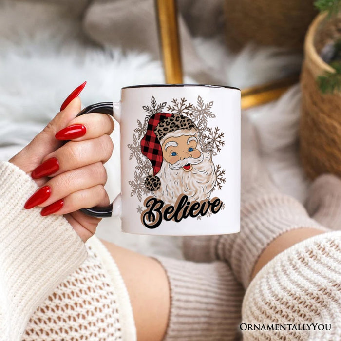 Believe Santa Buffalo Plaid Personalized Mug, Retro Christmas Gift with Custom Name Personalized Ceramic Mug OrnamentallyYou