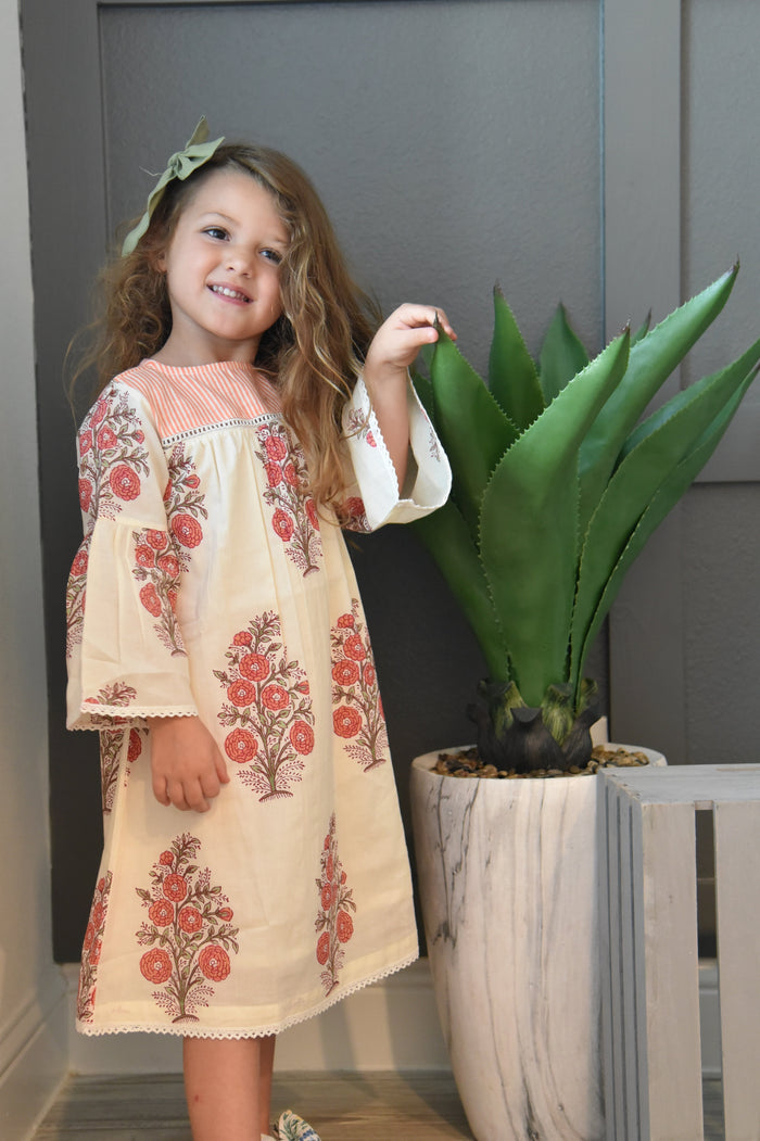 Bell-Sleeves Floral Printed Dress Dress Yo Baby Wholesale