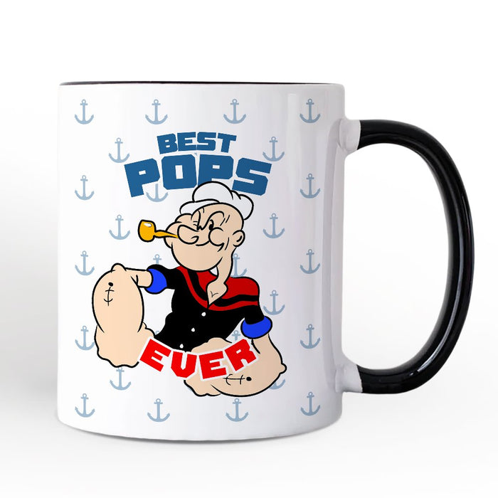 Best Pops Ever Personalized Mug, Classic Popeye the Sailorman Dad Gift with Custom Name Personalized Ceramic Mug OrnamentallyYou White - Black Non-Custom