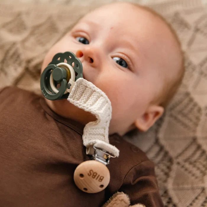 BIBS Cotton Knit Pacifier Clip | Ivory