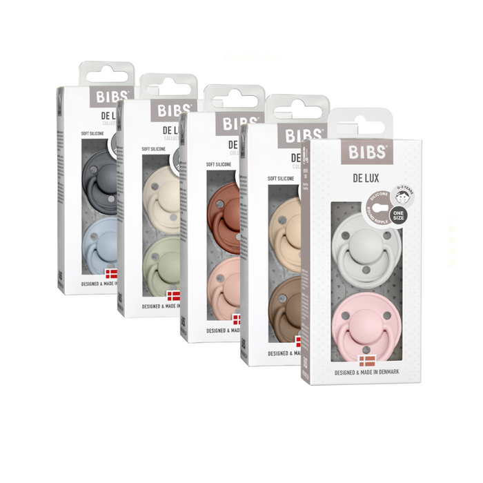 BIBS Round De Lux Silicone Dummies 2 Pack (ONE SIZE 0-3 Years)
