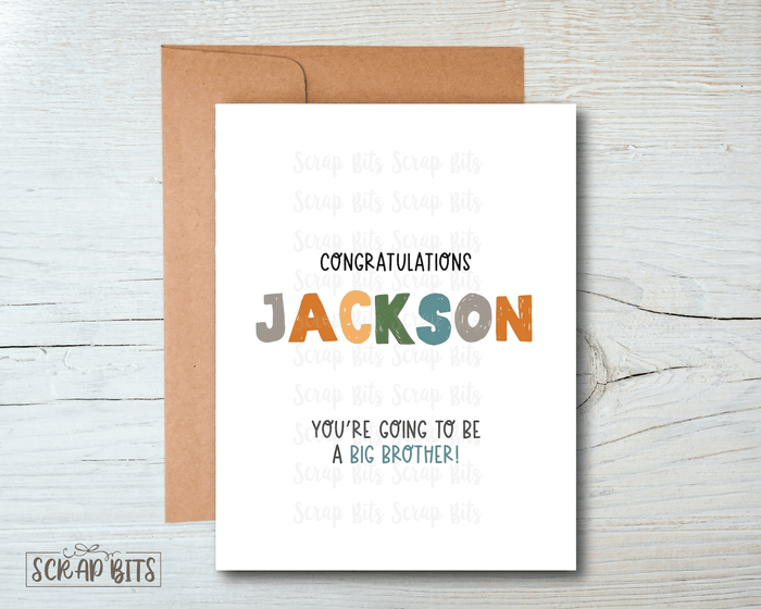 Big Brother Card, New Sibling Card, Chunky Whimsy Lettering - Scrap Bits