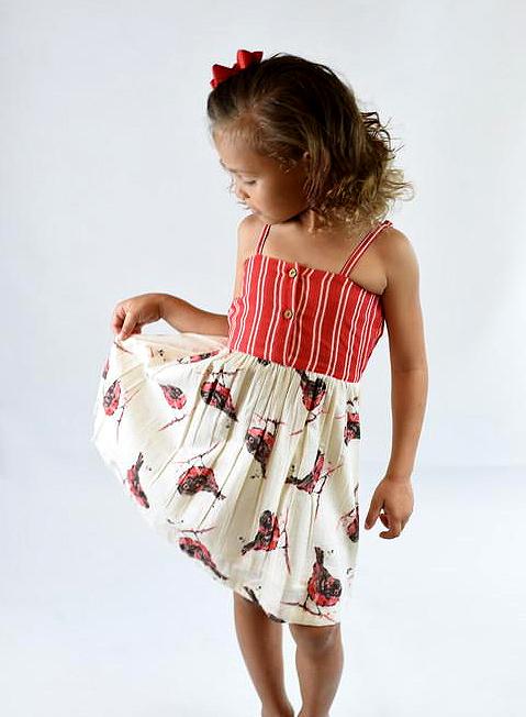 Bird-Print & Striped Strap-Dress Dress Yo Baby Wholesale