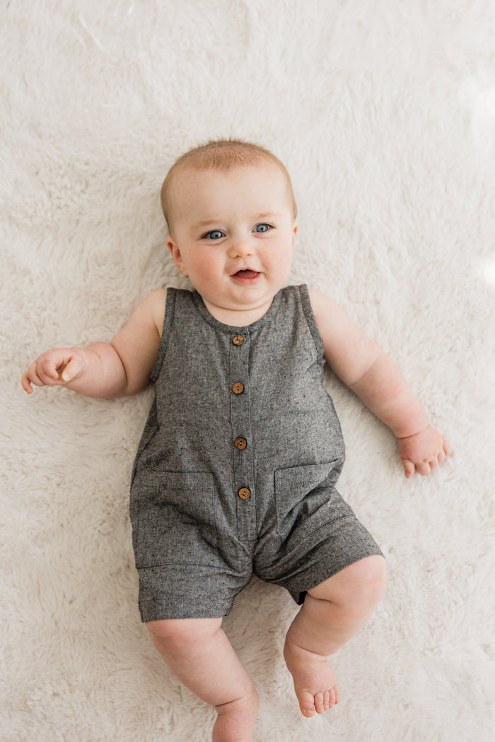 Black Chambray Boys Romper Yo Baby India
