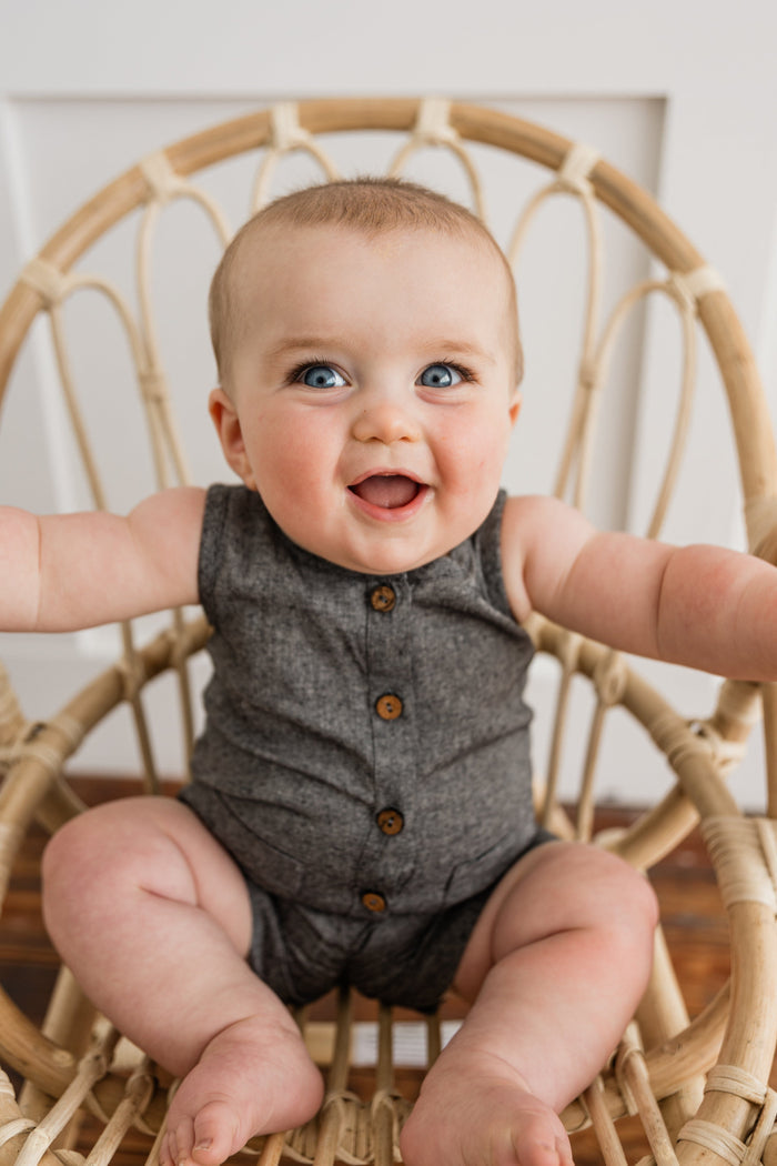 Black Chambray Boys Romper Yo Baby India