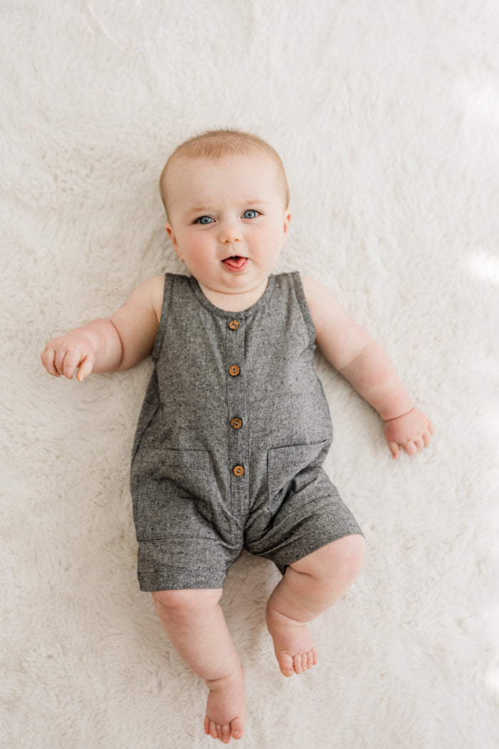 Black Chambray Boys Romper Yo Baby India