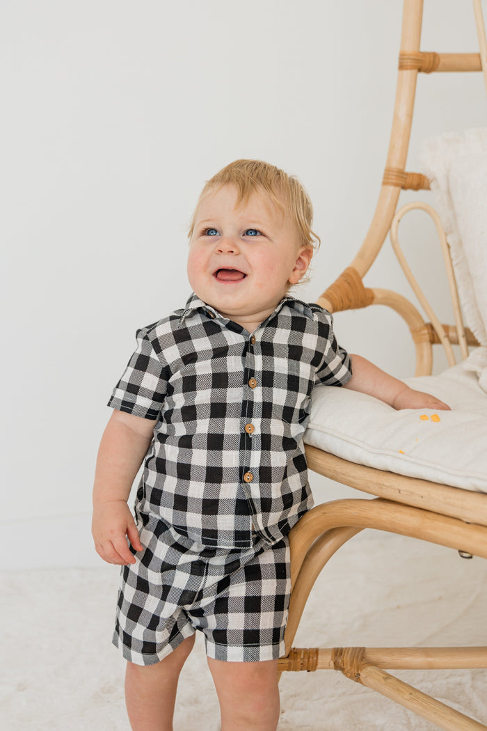Black Checkered Boys Shirt & Shorts Set Shirt-Shorts Yo Baby India