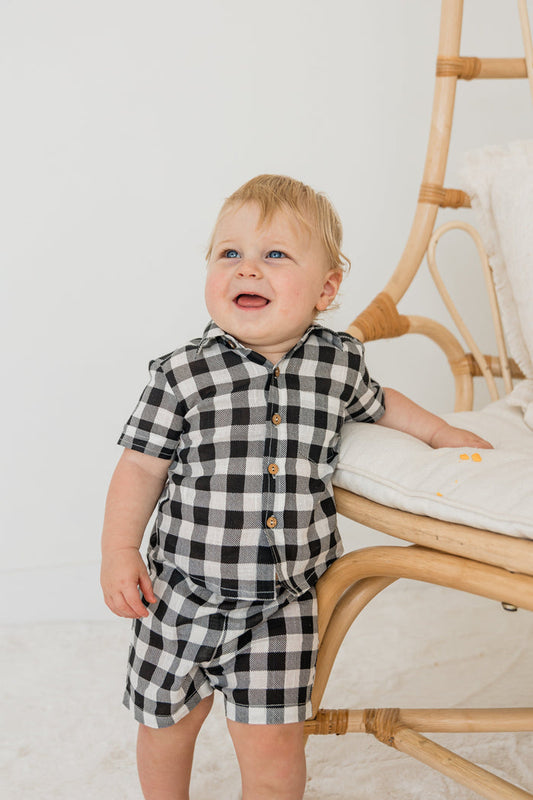 Black Checkered Boys Shirt & Shorts Set Shirt-Shorts Yo Baby India