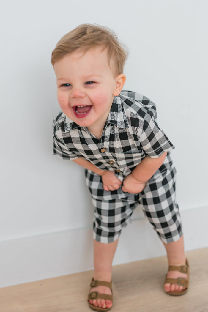 Black Checkered Boys Shirt & Shorts Set Shirt-Shorts Yo Baby India