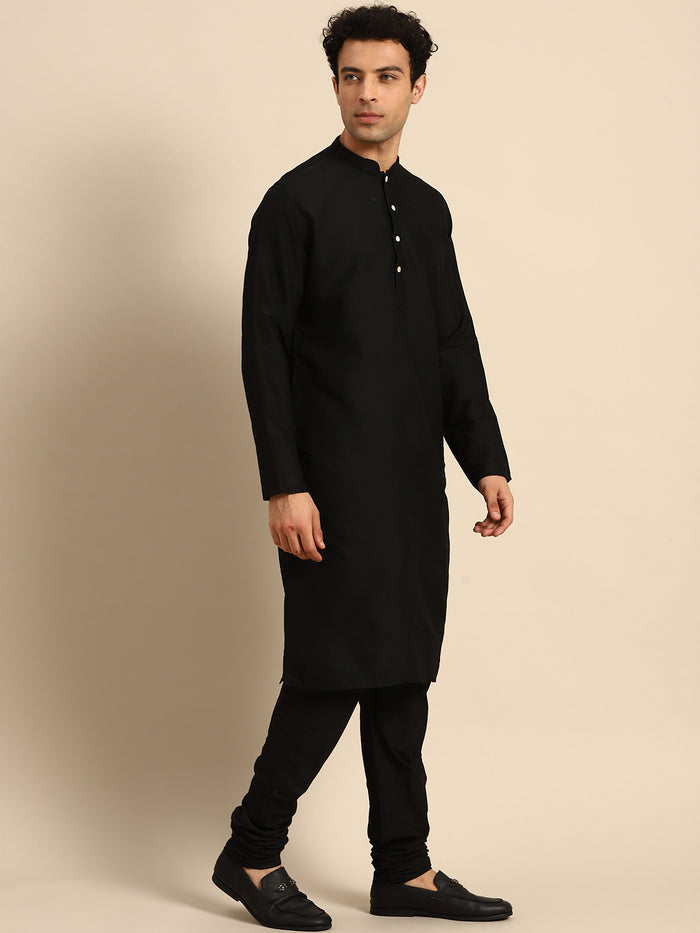 Black Cotton Silk Geometric Printed Nehru Jacket Kurta Churidar