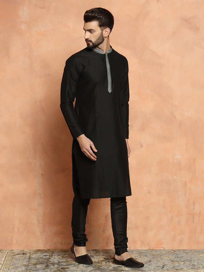Black Cotton Silk Kurta Churidar Set