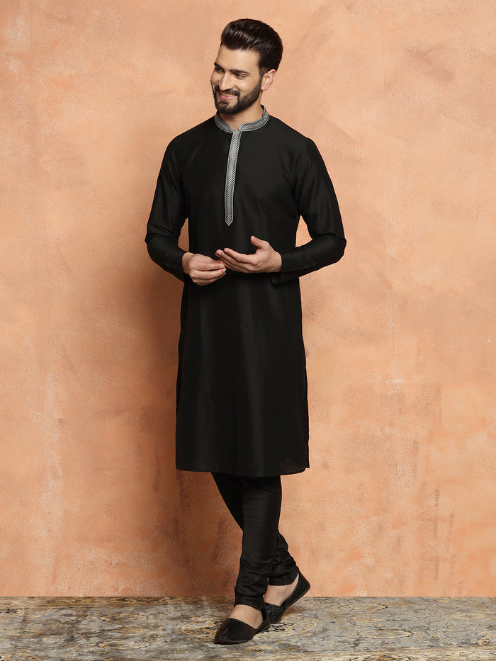 Black Cotton Silk Kurta Churidar Set