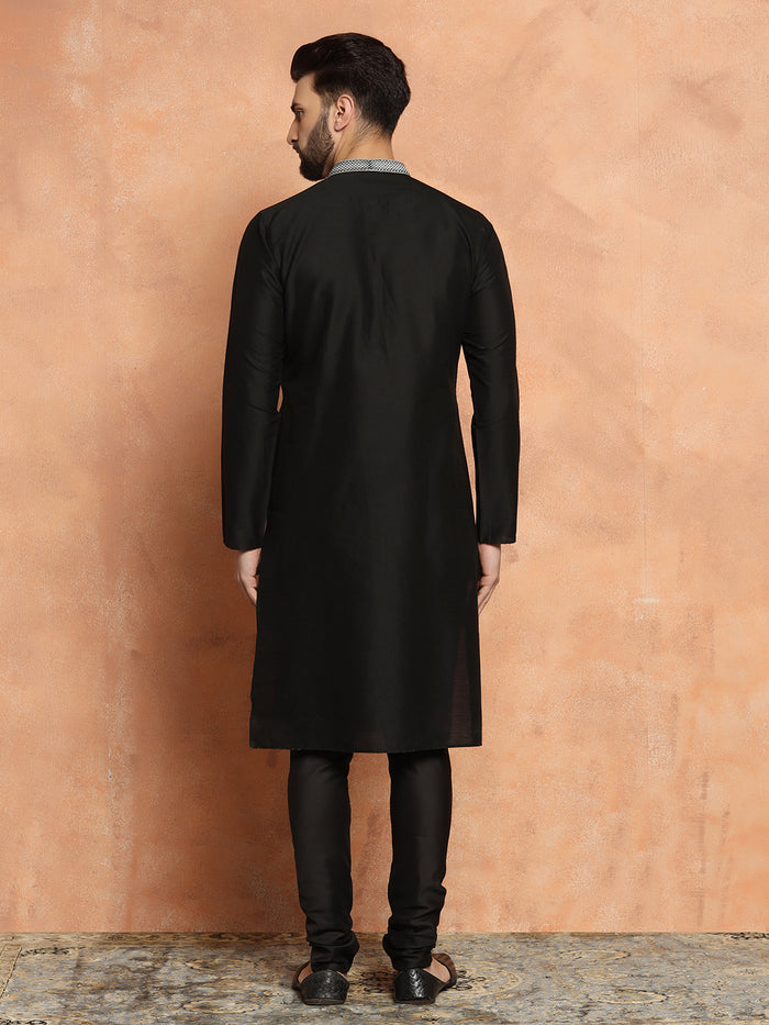 Black Cotton Silk Kurta Churidar Set