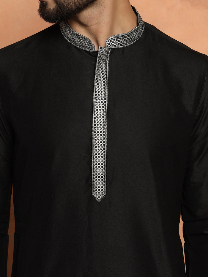 Black Cotton Silk Kurta Churidar Set