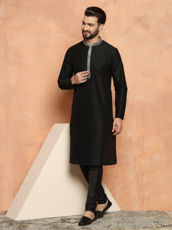 Black Cotton Silk Kurta Churidar Set