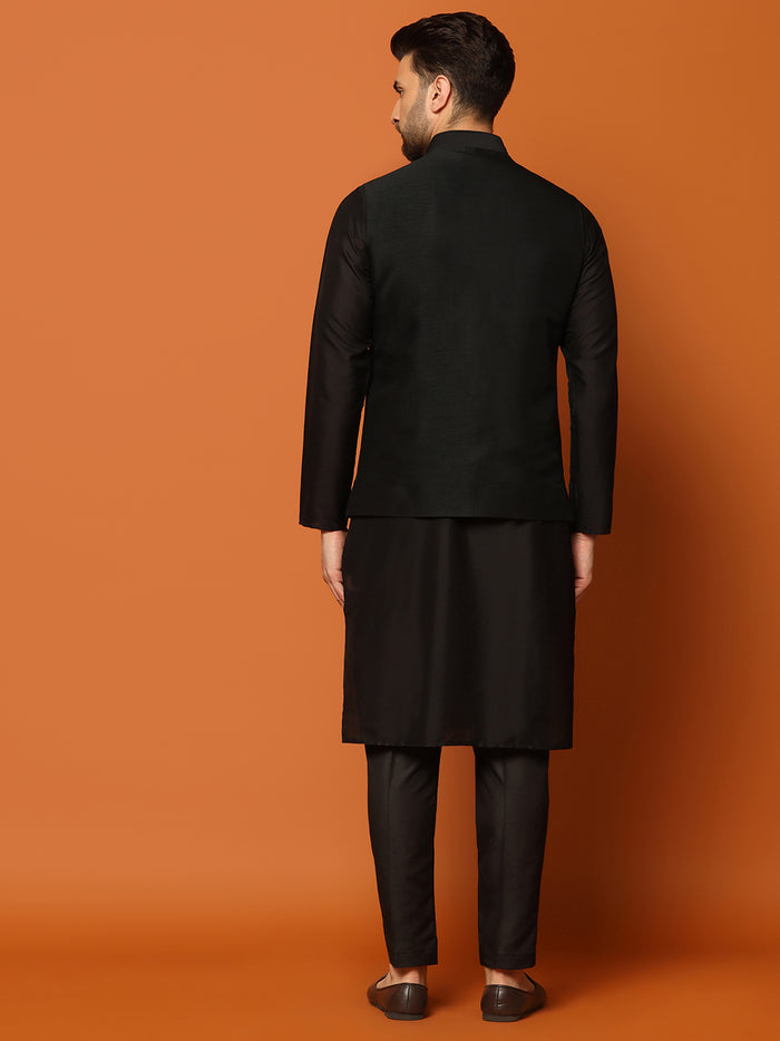 Black Embroidered Nehru Jacket Set with Kurta & Trouser