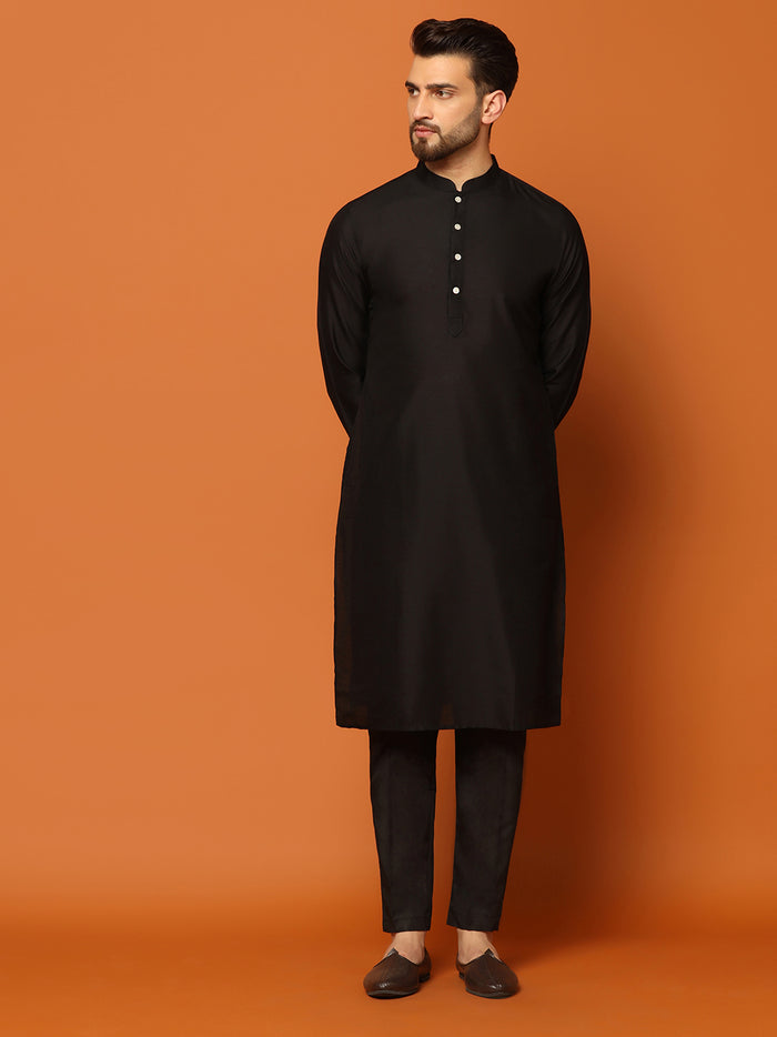 Black Embroidered Nehru Jacket Set with Kurta & Trouser