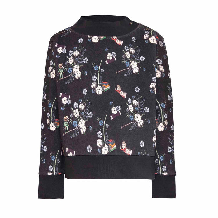 Black jersey cotton kids sweatshirt with colorful floral print
