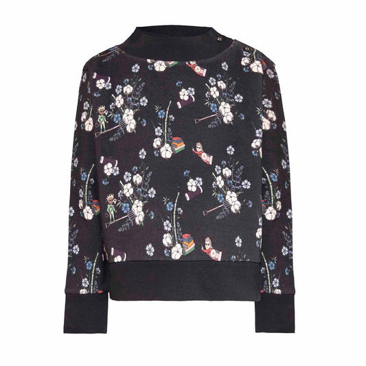 Black jersey cotton kids sweatshirt with colorful floral print