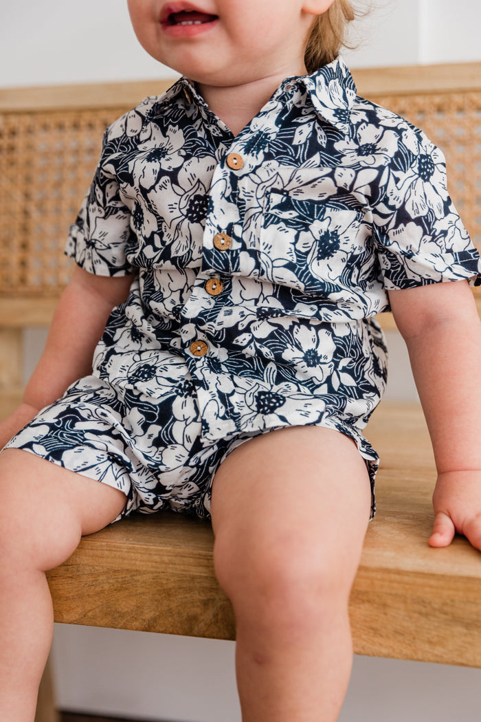 Black Floral Printed Boys Shirt & Shorts Set Dress Yo Baby India
