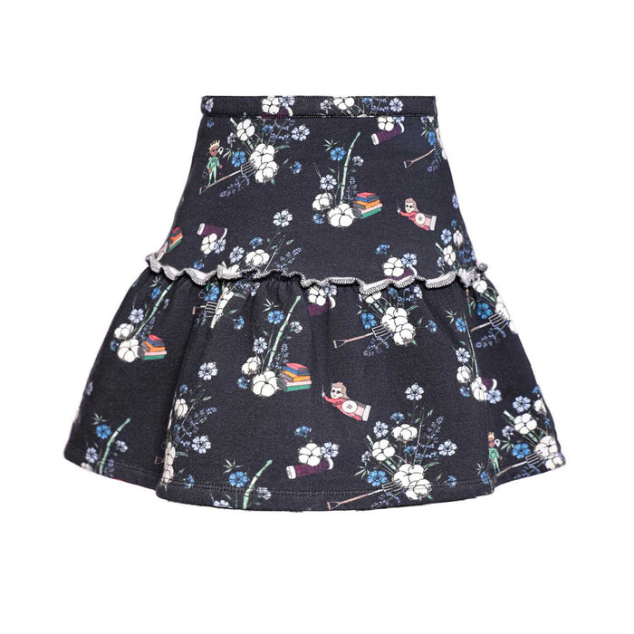 Girls black jersey cotton skirt with colorful floral print