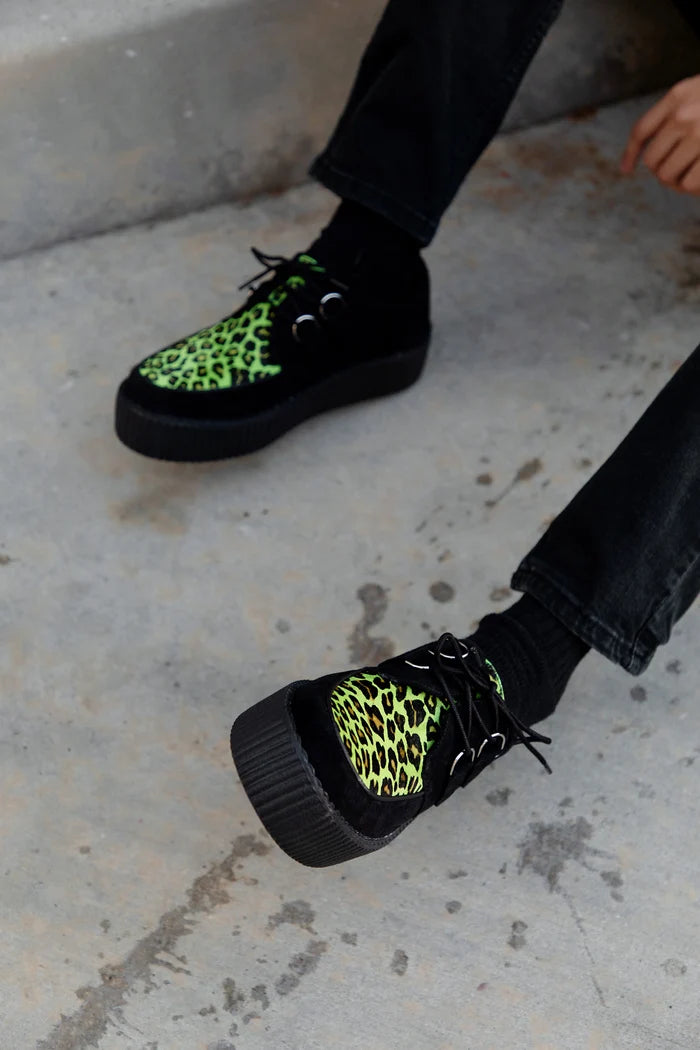 Black & Green Leopard Suede Mondo Creeper