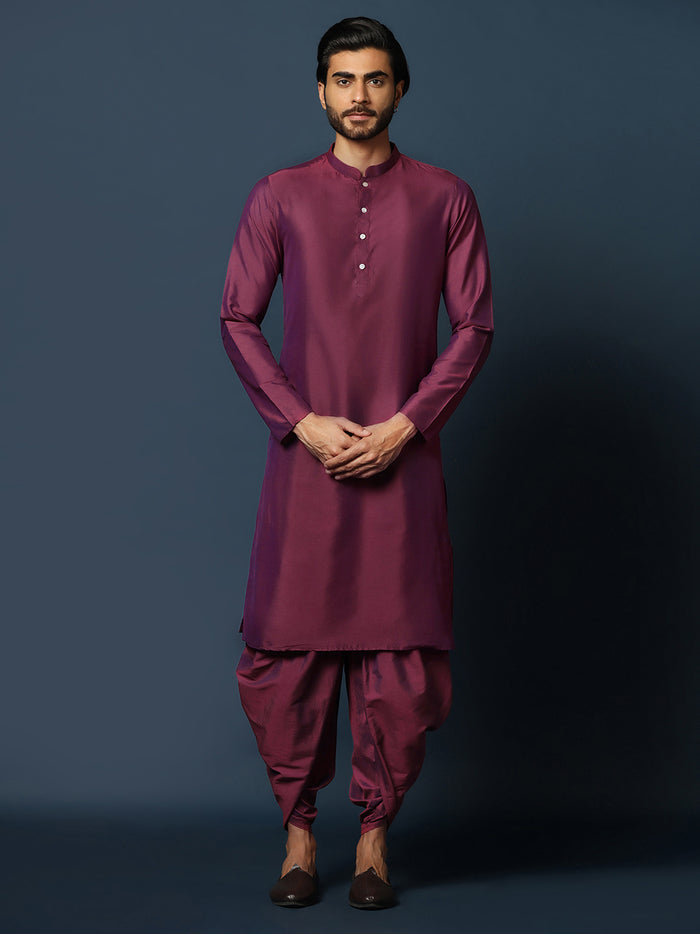 Black Jacquard Indo-Western Sherwani Set with Maroon Silk Blend Kurta and Dhoti Pants â€“ Wedding & Reception Ensemble
