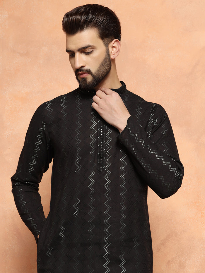 Black Jacquard Woven Silk Blend Kurta